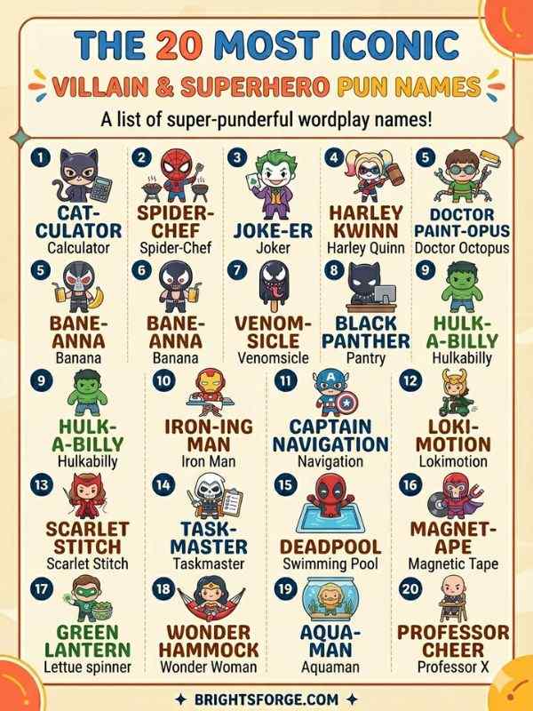 Villain and Superhero-Themed Name Puns