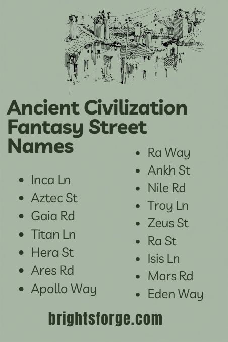 Ancient Civilization Fantasy Street Names